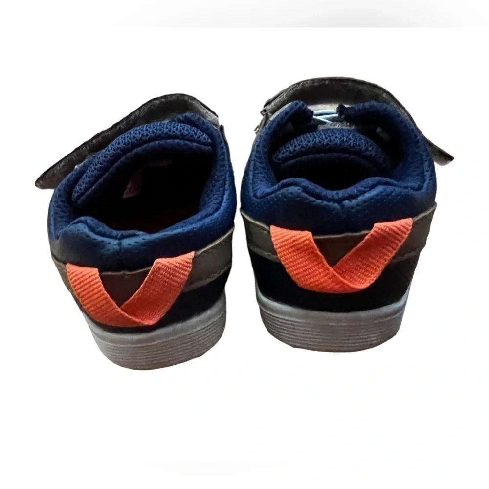 Carters 3M baby sneakers navy blue w/orange & brown accents